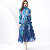 Dress Women's Straight-Necked Long-Sleeved Senior Sense Belted Long Skirt Small French Chiffon Fairy