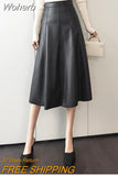 2023 Spring Faux Leather Maxi Skirts Elegant High Waisted Fashion Skirt A-line Chic Umbrella Skirts QT1367-Outfit