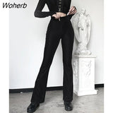 Solid Black Women Bottoms Pants Fashion Y2k Slight Flare Pants Women Clothes Casual High Waist Capris Slim Trousers Women-Outfit