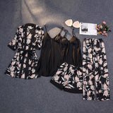 New Sex Black Homewear Five-Piece Set Of Fashion Lace Pyjamas Set Printed Women's