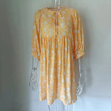 Casual V -Neck Floral Print Pleated Boho §á§ݧѧä§î§Ö §ا֧ߧã§ܧà§Ö Vintage Loose Half Sleeve Holiday Spring Beach Mini Dress vestidos-Outfit