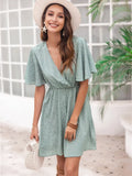 hirigin Women Vintage Ruffles Sleeve Dresses Summer Polka Dot Printed V-Neck Sexy Mini Dress Ladies Casual Beach Party