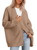 Joker Knit 2023 Women's Button V-Neck Pure Color Sweater Women-Outfit