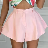 Casual Fashion Wide Leg Shorts High Waist Slim Pleated Shorts Candy Color
