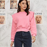 Crop Tops Autumn Winter Warm Fur Pullover Hoodies Women Streetwear Solid Cotton Thick Pink Sweatshirt 2022 Hip Hop