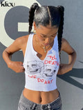 Kliou Aesthetic Graphic Cyber Y2k Streetwear Women Chic Sleeveless Activity Tank Tops 2021 Harajuku Skinny Crop Tops