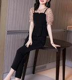 Plus Size Summer New Slim Women Sets Chiffon Blouse And Pants Female