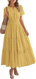 Spring And Summer Women's New Fashion V-Neck Folding Bubble Sleeve Layer - Big Swing Dress