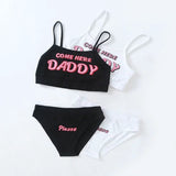 2020 Two piece set Fashion COME HERE DADDY Letter Print Tank Top Sexy Sleeveless Summer Harajuku Kawaii Cropped Feminino