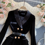 Sister Winter Dress 2023 New Ladies' Suit Collar Temperament British Style Double-Breasted Velvet Dress-Outfit