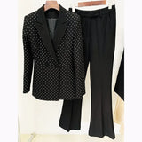 New Star Fashion Hot Diamond Blazer Jacket + Micro-Tlave Trousers Set Two-Piece