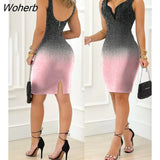 Autumn Women Glitter Deco Bodycon Party Dress 2023 New Femme V Neck Back Slit Mini Skinny Robe Lady Evening Clothing traf-Outfit