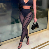hirigin Sexy Perspective Mesh High Waist Hip Slim Sports Casual Pants Fashion Patchwork Sheer Women Leggings Fitness