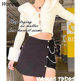 Sexy Woman Skirts Ashymetrical High Fashion Mujer Fladas High Waist Black Y2k Mini Skirt Zipper Closure Chain Decor-Outfit