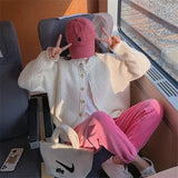 Woherb Milk Blue Sweater Coat Female Autumn Winter Loose Languid Lazy Wind Gentle Foreign Style Jacket Salt Department Knit Cardigan-Outfit
