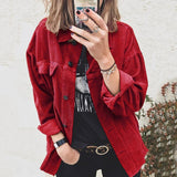 Corduroy Shirt Jacket Long Sleeved Pure Color Autumn Jacket Single Breasted Fake Pocket Women Coat Jacket Women