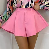 Casual Fashion Wide Leg Shorts High Waist Slim Pleated Shorts Candy Color