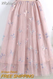 Mid-length Butterfly Sequined Mesh Skirt Women Sweet High Waist Embroidered long Tulle Skirt QT1843-Outfit