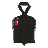Woherb 2024 Summer Women's Tie Design Hanging Letter Print Slim Vest-Outfit