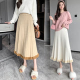 Mink Hair Half-Length Skirt Children's Autumn And Winter Korean High-Waisted Hip-Covering Knitted Skirt Medium-Long Agaric Pleated Skirt-Outfit