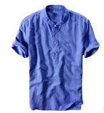 Summer Travel Holiday Men's Leisure Simple Small Fresh Linen Shirt Thin Solid Color Short-Sleeved Leisure