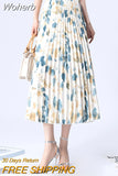 Spring Summer Floral Printed Chiffon High Waist A-Line Skirts Women Elegant Midi Length Polyester Pleated Skirt QT1751-Outfit