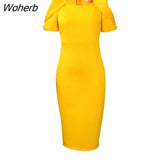Elegant Slim Party Dress Women Fashion Solid Round Neck Hollow Out Off Shoulder Sleeve Tight Dress Women-Outfit