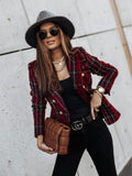 Spring Autumn Fashion Turn-down Collar Women's Jackets Casual Solid Long Sleeve Plaid Print Button Ladies Jackets Plus