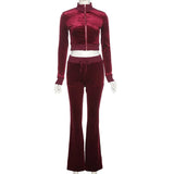 Winter Velvet Tracksuit Women Two Piece Set Jackets Long Sleeve Top And Flare Pants Suits Velour Jogging Outfits