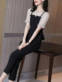 Plus Size Summer New Slim Women Sets Chiffon Blouse And Pants Female