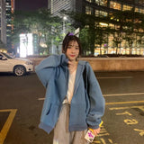 Up Hoodies Women Korean Style Solid Color Oversize Hooded Sweatshirt Jacket Casual Long Sleeve Loose Coats Girls Hoodie Tops