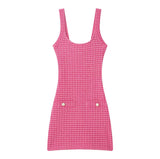 New Women's Elastic Knitted Button Dress With Short Dress