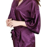 Women's Nightgray Simulation Silk Color Clove And Robe Light Face Solid Color Thin Cardigan Summer Sexy Short