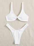 Solid Tie Sexy Bikinis Push Up Bikini 2021 Newest Padded Bra High Leg Bandage Swimsuit Female Swimwear Women