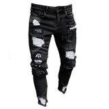 Bottoms 3 Styles Stretchy Ripped Skinny Biker Embroidery Print Jeans Destroyed Hole Slim Fit Scratched High Quality