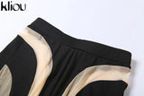 Kliou Mesh Patchwork Two Piece Set Women Skinny Hole Sleeveless Vest+Mid Waist See Through Leggings High Street Attirewear