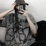 Gray Tshirt Streetwear Loose Summer T Shirt Women Harajuku Punk Short Sleeves T-shirts Tops Tee Hip Hop Loose Tshirt