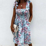 New Off Shoulder Draped Sling Party Dress Women Spring Polka Dot Print A-Line Dress Summer Tie-up Bow Sleeveless Beach