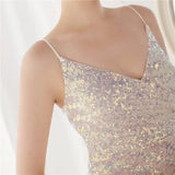 Formal Sequins Strap Slit Mermaid Evening