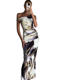 Abstract Floral Print One Shoulder Long Dresses Elegant Sexy Wedding Party Summer Dress For Women 2024-Outfit