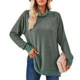 / Winter 2023 New Women's Scarf Collar Color Long-Sleeved Loose T-Shirt Top-Outfit