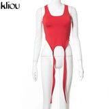 Kliou Ribbons Solid Street Style Tank Tops Women 2021 Summer Casual Sleeveless Sexy Skinny Slim Active Female Simple Hot