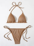 Shiny Bikinis Sexy Bikini 2021 New Arrival Halter Bandage Push Up Swimsuit Low Waist Swimwear Women Brazilian