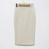 Woherb Skirt Solid Color Split Deer Skin Velvet Skirt High Purse Hip Thin Versatile Skirt-Outfit