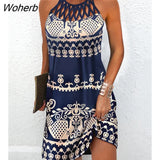 Women Summer Sleeveless Vintage Tribal Print Hollow Out Casual Dress 2022 Femme Casual O-Neck Mini Robe Vestidos Outfits Street-Outfit
