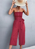 Sweet Strapless Dot Print Belted Loose