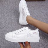 Women Shoes 2022 Fashion Summer Casual White Shoes Cutouts Lace Canvas Hollow Breathable Platform Flat Shoes Woman