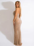 Sexy Halter With Long Sleeve Rhinestone Maxi