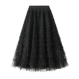 Yarn Lotus Leaf Side Temperament Skirt Women's Dress 2025 Spring And Autumn New Famous Woman Long Dress Thin Cake Skirt
