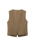 2023 Women Summer Vests Coats Casual Solid Sleeveless V-Neck Single Breasted Waistcoat Female Elegant OL Vest Clothing-Outfit